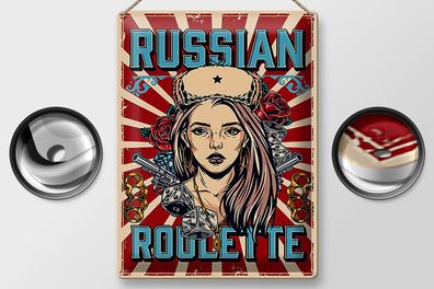 Blechschild Pinup 30x40 cm Russian roulette Metall Deko Schild tin sign