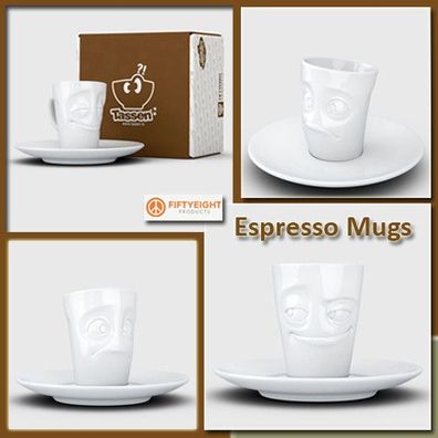 58 Fiftyeight Products Espresso-Mug Tasse Untertasse Porzellan Tisch Gesicht NEU
