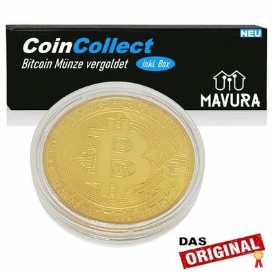 CoinCollect Bitcoin Münze vergoldet Kryptomünze Sammlermünze Gold BTC Coin