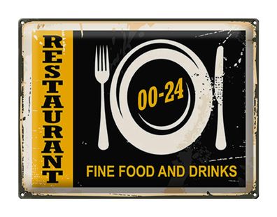 Blechschild Retro 40x30cm Restaurant Essen Fine Food Drinks Deko Schild tin sign