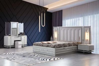 Luxus Schlafzimmer Set 4tlg. Bett + 2x Nachttisch Kommode Moderne Design Betten