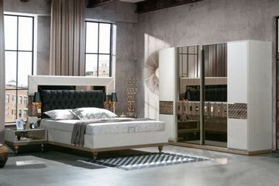 Schlafzimmer Set Bett 2x Nachttische Textil Kleiderschrank Modern 4tlg.