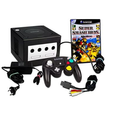 Gamecube Konsole in Schwarz + original Controller + Super Smash Bros Melee