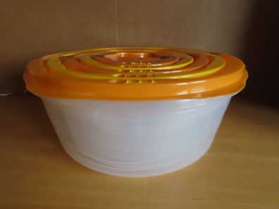 Aufbewahrungsschüsseln rund mit orange gelbe Deckel Plastik/5 St. verschieden groß