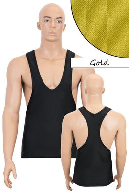 Herren Stringer-Top Gold Tanktop hauteng elastisch stretch shiny Sport Shirt