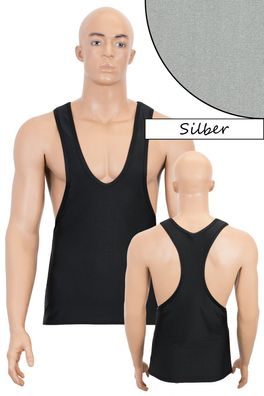 Herren Stringer-Top Silber Tanktop hauteng elastisch stretch shiny Sport Shirt