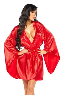 Sexy Kimono Rot Glänzender Morgenmantel aus weichem Satin Gr. One Size S - L