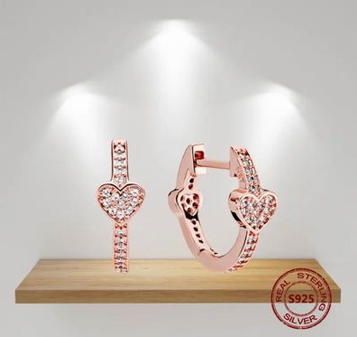 Ohrringe Kreolen 925er Silber roségold mit Strasssteinen kompatibel mit Pandora