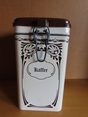 Blechdose eckig Kaffeedose creme braun Bügelverschluß Tchibo / ca. 18 cm H