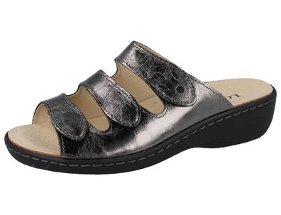 LONGO 1005316 Damen Pantolette Hausschuhe Schlüpfschuhe silber schwarz Effektl.