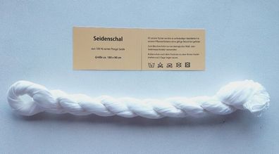 Seidenschal, reine Seide, 90 x 180 cm, weiß, Ränder handrolliert, geknittert