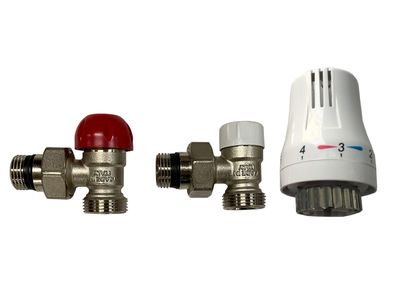 CONTI Thermostat Ventil Set mit Rücklaufventil und Thermostatkopf Weiß oder Chrom