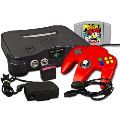 Nintendo 64 - N64 Konsole + Controller + KABEL + JUMPER PAK + Bomberman HERO