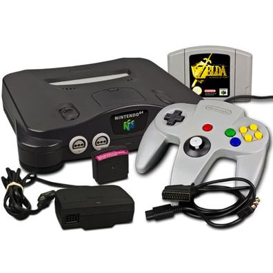 N64 Konsole + Controller + Kabel + Spiel Zelda Ocarina Of Time