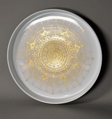 Rosenthal Tablett weiß & gold Porzellan Art Mandala H. Theodor Baumann 26cm #R