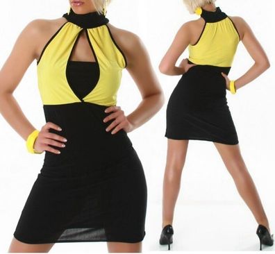 SeXy Miss Trendy Damen Pencil Mini Kleid Stretch Dress schwarz gelb 34/36/38 NEU