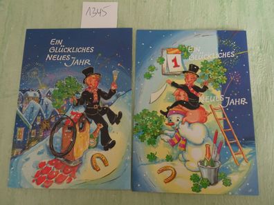 2 alte Postkarten AK Sü Verlag Germany Serie 24-3007 Neujahr Schornsteinfeger