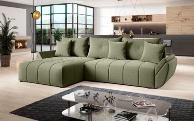 FURNIX Ecksofa Calvani Schlaffunktion Bettkasten Kissen Couch L-Form modern AI28