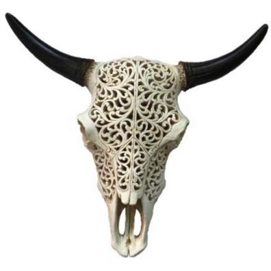 In geschnitzter Optik verzierter Western Bisonschädel
