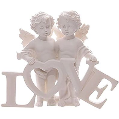Zwei Engelchen halten LOVE Schriftzug fest
