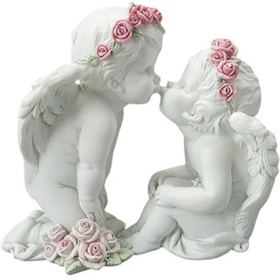 Zwei kleine Engelchen mit Rosenkranz in den Haaren küssen sich