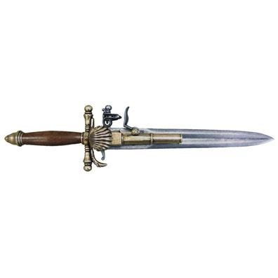 Französische messingfarbene Deko Steinschloßpistole mit Messer 18. Jhdt.