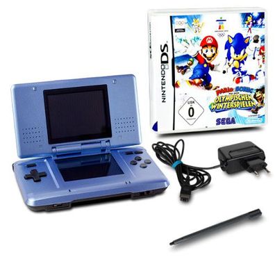 DS Handheld Konsole metallic hellblau #60A + Mario & Sonic b olymp Winterspielen
