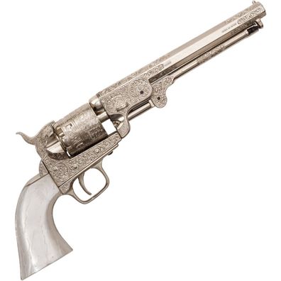 Silberner Deko Navy Colt USA 1851 perlmutftarbenen Kunststoffgriff
