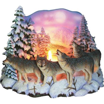 Teelichthalter mit Wölfen im Schnee
