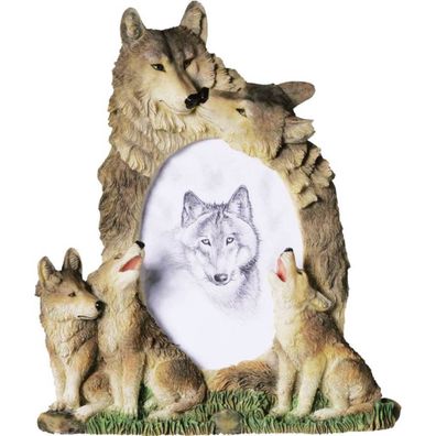 Bilderrahmen liebendes Wolfspärchen mit drei Welpen