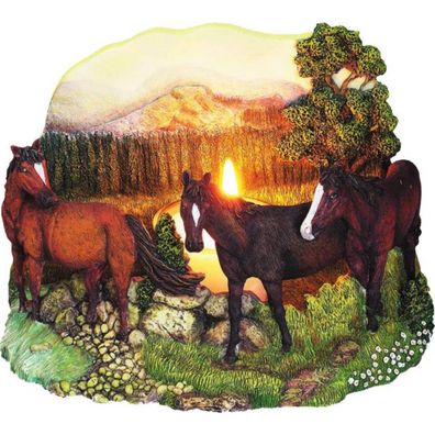 Teelicht drei Pferde auf Wiese