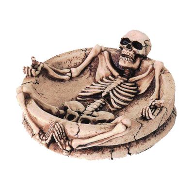 Runder Aschenbecher mit liegendem Skelett
