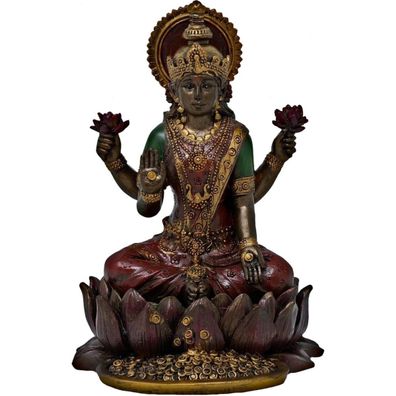 Kleine Dekofigur hinduistische Göttin Lakshmi sitzend bronzefarben
