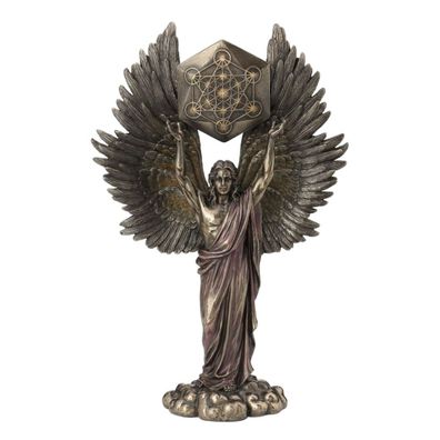 Bronze colorierte Figur Erzengel Metatron Herr der Engel mit Metatronwürfel