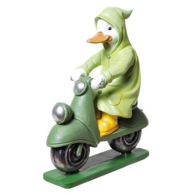 Regenmantel-Ente auf Motorroller