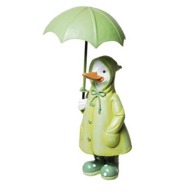Regenmantel-Ente mit Regenschirm, stehend