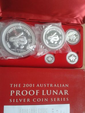 30$ + 10$ + 2$ + 1$ + 0,5$ Dollars 2001 PP Australien Lunar Schlange Set 5 Münzen PP