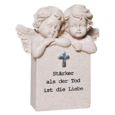 Engelpaar mit Stein "Stärker als der Tod ist die Liebe" Grabschmuck