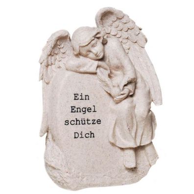 Engel auf Stein mit Taube "Ein Engel schütze Dich" Grabschmuck