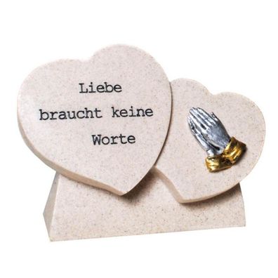 Doppel-Herz mit Händen "Liebe braucht keine Worte" Grabschmuck