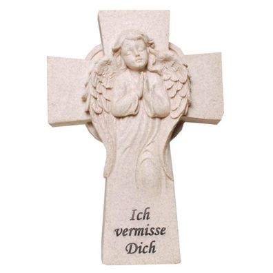 Engel mit Kreuz zum hinlegen "Ich vermisse Dich" Grabschmuck