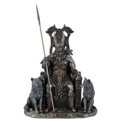 Bronze colorierte Wikinger Figur Odin germanischer Göttervater Odin auf Thron