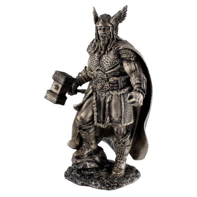 Thor, germanischer Donnergott mit Hammer bronzefarbend
