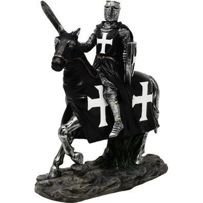 Kreuzritter auf Pferd mit Schwert silber-schwarz