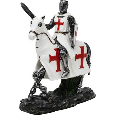 Kreuzritter auf Pferd mit Schwert silber-weiß