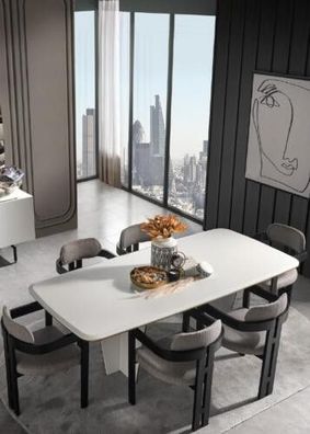 Garnitur Essgruppe Esszimmer Esstisch Luxus Stühle Essecke 7tlg Weiß