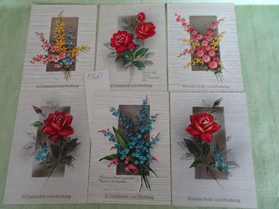 6 alte Postkarten AK Haco Haering & Co Blumen wie gemalt zum Muttertag