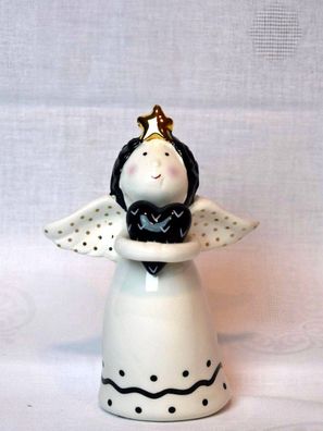 Dekorationsfigur Engel mit Herz 14 cm Keramik Weihnachten Advent Schwarz Weiß