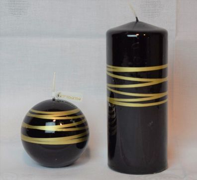 Kerzen Schwarz Gold Spirale Handveredelt von Formano Weihnachtliche Adventsdeko