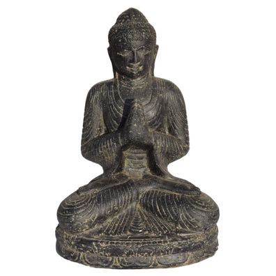 Stein Buddha Hyderabad mit Anjali Geste 45 cm Sitzend